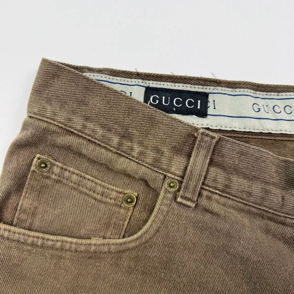 Vintage Gucci Denim Shorts 56 36 Brown 90s Designer Jorts